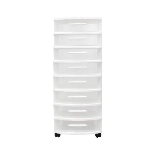 8-Drawer Resin Rolling Storage Cart in White and Clear