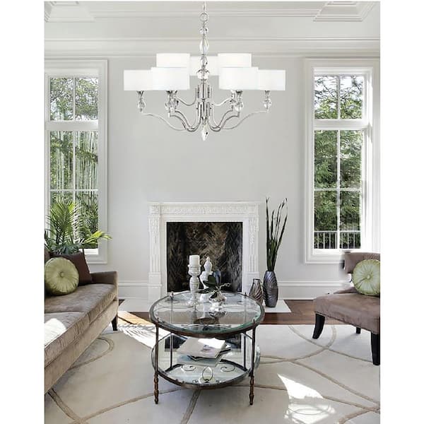 Evi 9-Light Chrome Traditional Shaded Chandelier for Dining Areas with No Bulbs Included