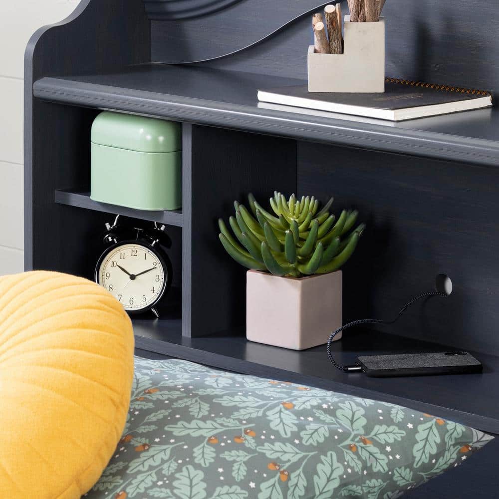 Twin Blueberry Wood Bookcase Headboard with Storage