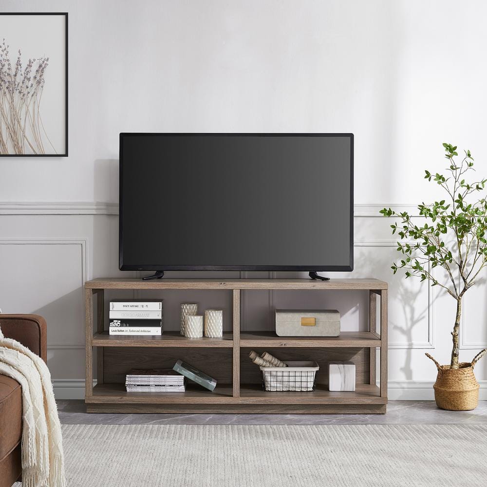 Antiqued Gray Oak 55" Simplistic TV Stand for Modern Homes