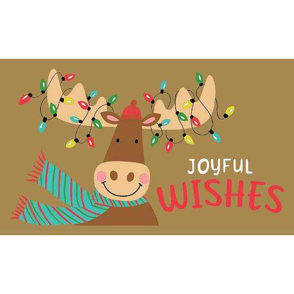 Home Accents Holiday Joyful Moose Faux Multi Color Coir 18 in. x 30 in. Holiday Doormat