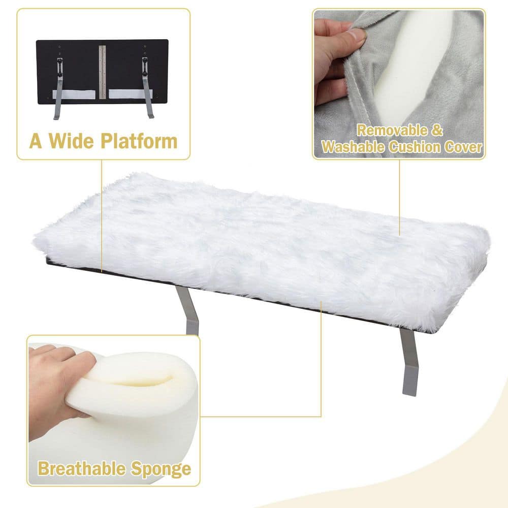 Large White Plush Foam Rectangular Cat Window Perch