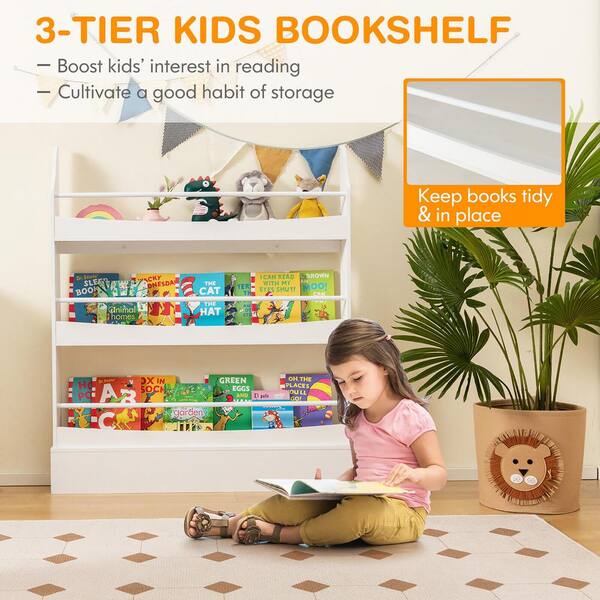Homfa Kids Bookcase, 3 Tier Toy Organizer with Sliding Door, 6-Cube Storage  Cabinet with 3 Display Shelves for Bedroom, Kids Toy Storage Shelf, White 