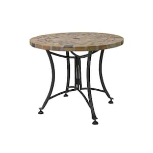 Round Sandstone Metal Outdoor Accent Table