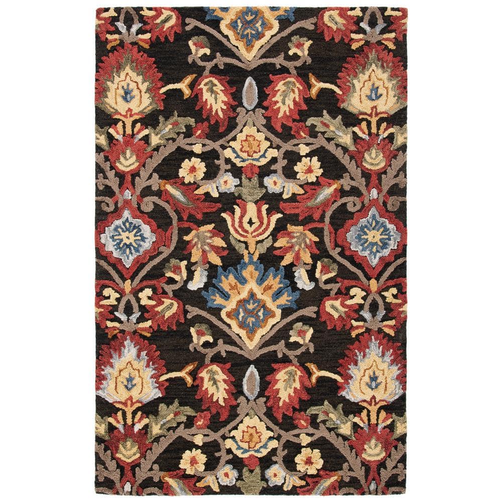 Handmade Charcoal Blossom Tufted Wool Rug 6' x 9'