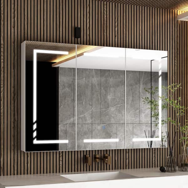 FUFU&GAGA 47.2 in. W x 31.5 in. H Rectangular Bathroom Medicine Cabinet with Defog Function, Dimmable LED Lights, Storage Shelves