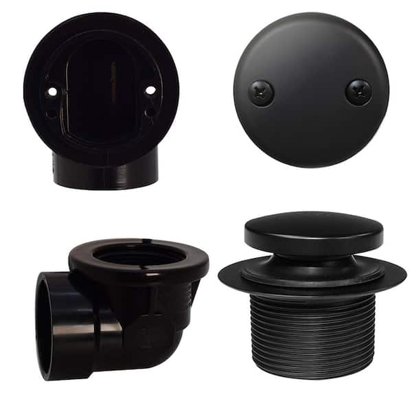 Sch. 40 ABS 1-1/2 in. Course Thread Plumber's Pack Tip-Toe Bathtub Drain with Two-Hole Elbow, Matte Black