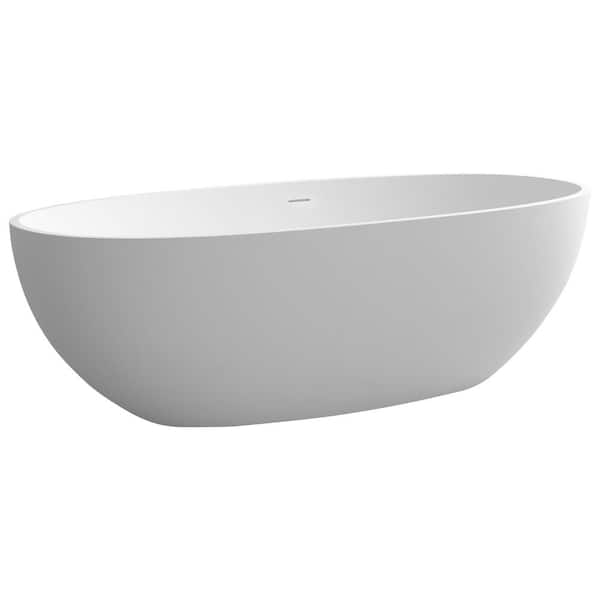 ANGELES HOME 71 in. x 35.43 in. Stone Resin Solid Surface Matte Flatbottom Freestanding Soaking Bathtub in White