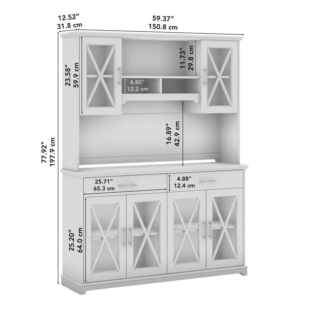 Linen White Oak Farmhouse China Cabinet with Hutch