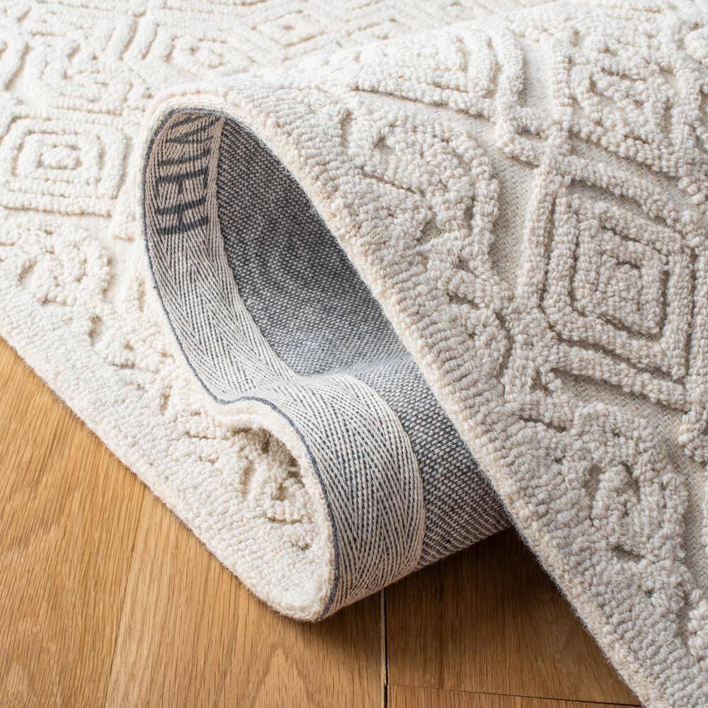 Ivory Geometric Hand-Tufted Wool Rug - 9' x 12' Textural Elegance