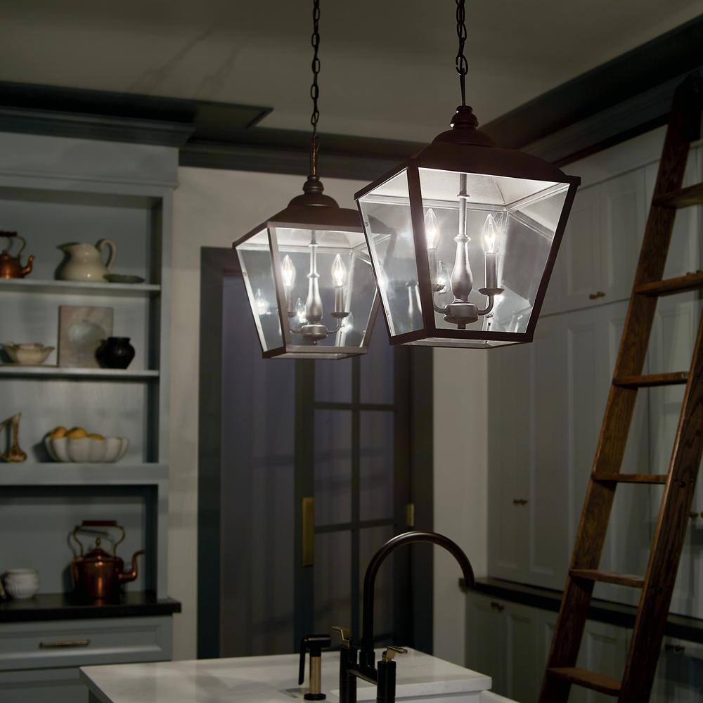 Dame Vintage Textured Black 2-Light Lantern Pendant with Clear Glass