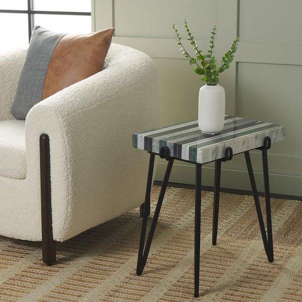 SAFAVIEH Marlin 19.5 in. White/Brown/Black Rectangular Faux Marble End Table