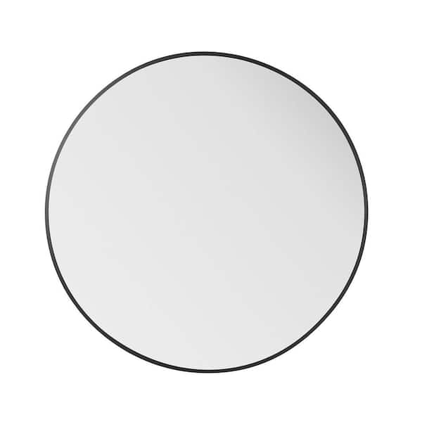 FUNKOL 30 in. W × 30 in. H Stainless Steel Matte Black Wall-Mounted Round Mirror with Frame