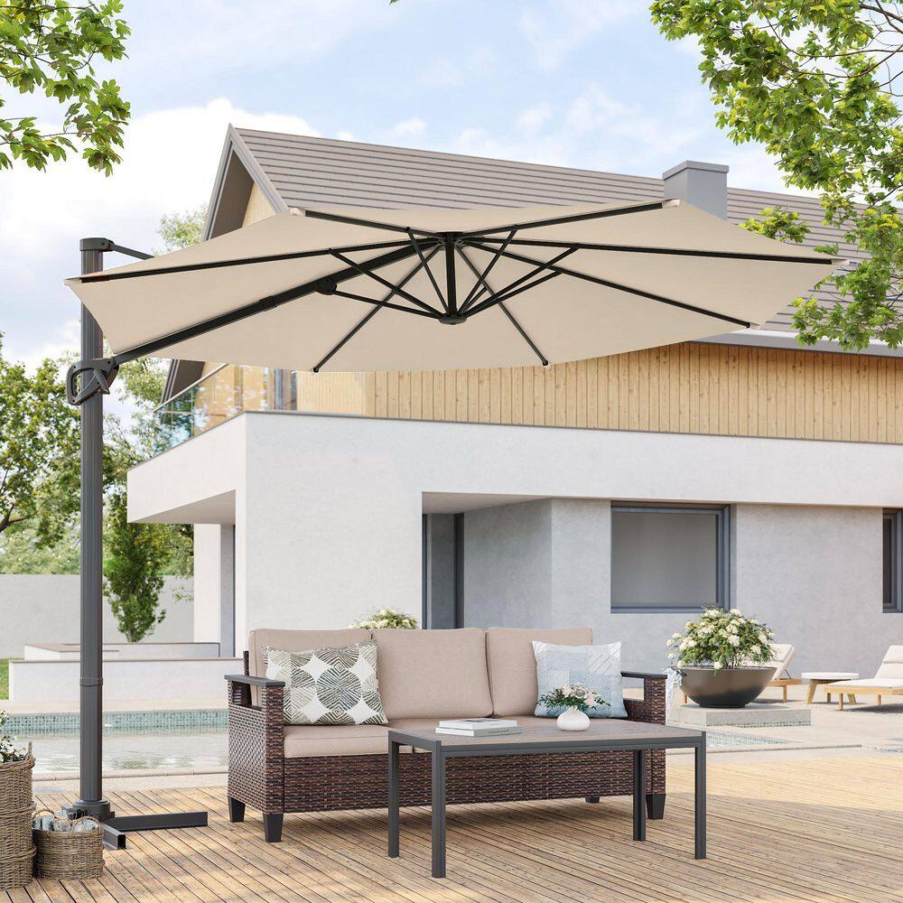 10 ft. Round 360° Rotation Cantilever Offset Outdoor Patio Umbrella in Beige price history on PriceWatchPro