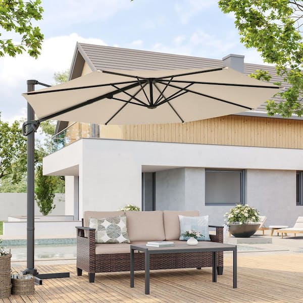 Sonkuki 10 ft. Round 360° Rotation Cantilever Offset Outdoor Patio Umbrella in Beige