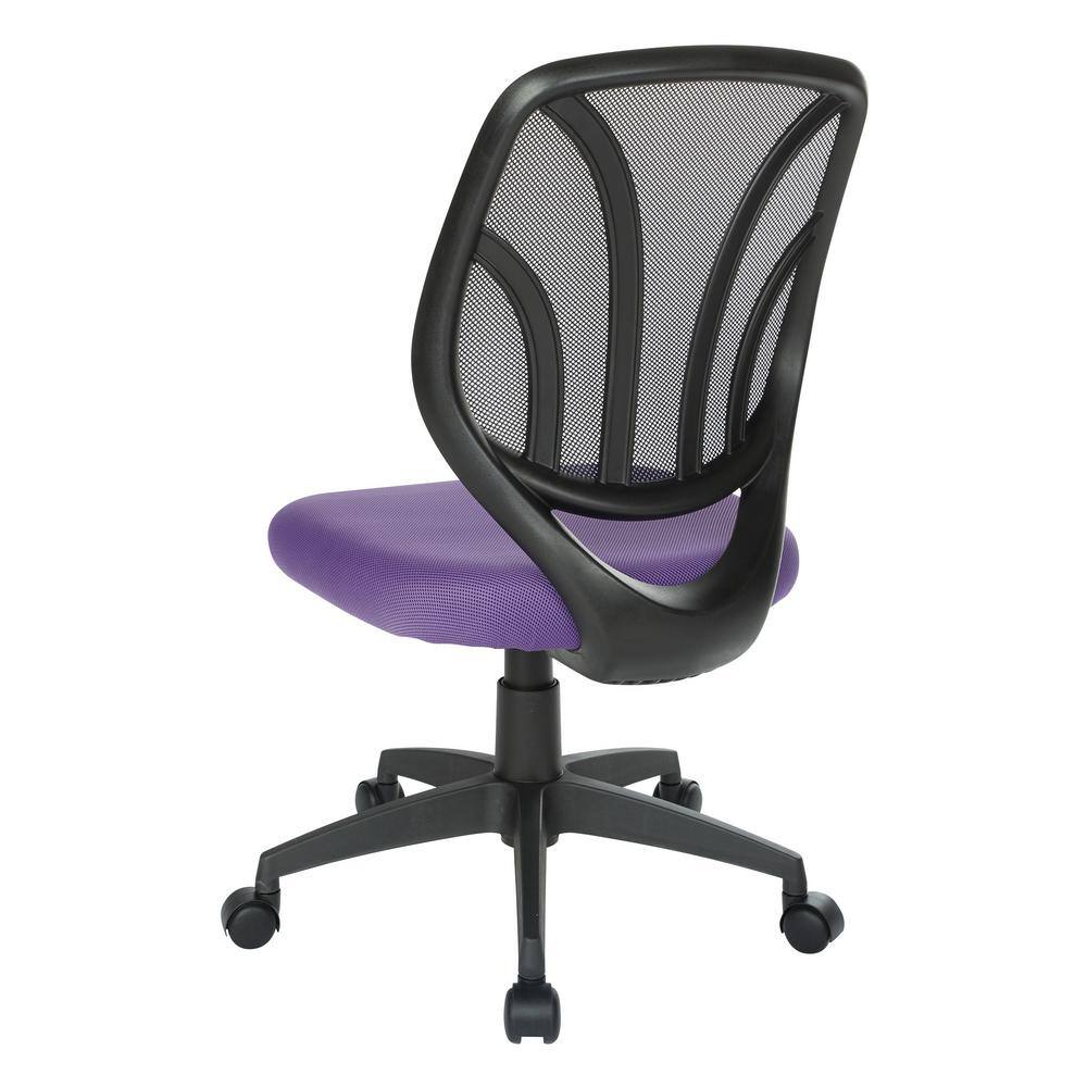 Purple Mesh Armless Swivel Task Chair with Lumbar Support