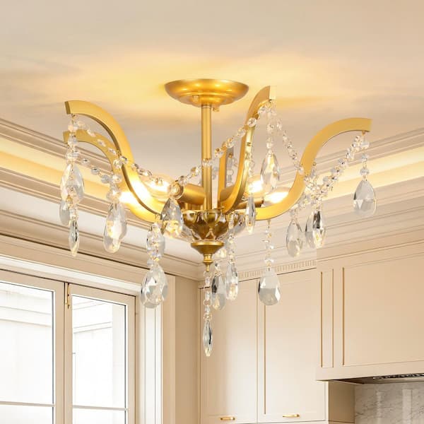 TOZING 20 in. Modern Gold Sputnik Matte Semi-Flush Mount Ceiling