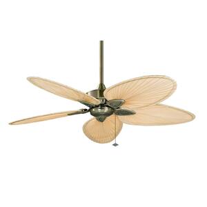 Windpointe 52 in. Antique Brass Ceiling Fan with Natural Narrow Oval Blades