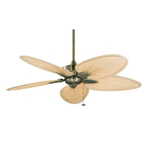 Windpointe 52 in. Antique Brass Ceiling Fan with Natural Narrow Oval Blades