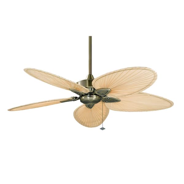 Windpointe 52 in. Antique Brass Ceiling Fan with Natural Narrow Oval Blades