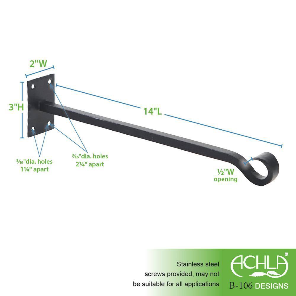 Black Wrought Iron Wall Bracket Set with Curved Hooks