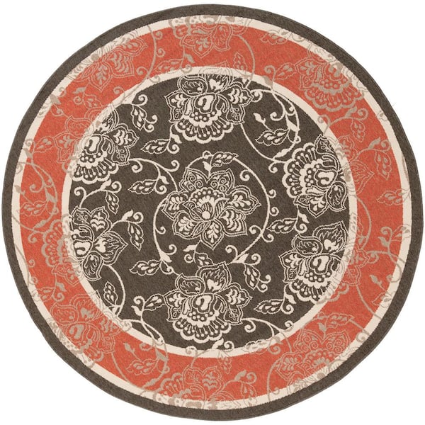 Tereza Black 5 ft. x 5 ft. Round Indoor/Outdoor Patio Area Rug
