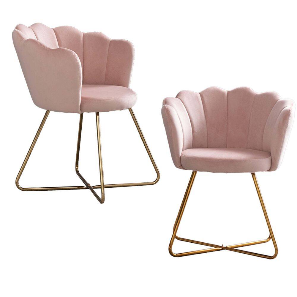 19.29 in. Pink Velvet Dining Chair Lounge Chair, Iron Metal Gold Plated