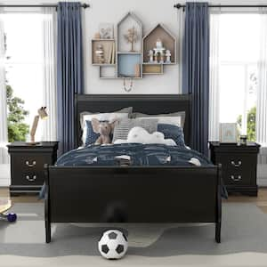 Burkhart 3-Piece Black Wood Twin Bedroom Set With 2-Nightstands