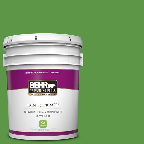 BEHR PREMIUM PLUS 5 gal. #430B-7 Cress Green Eggshell Enamel Low Odor Interior Paint & Primer