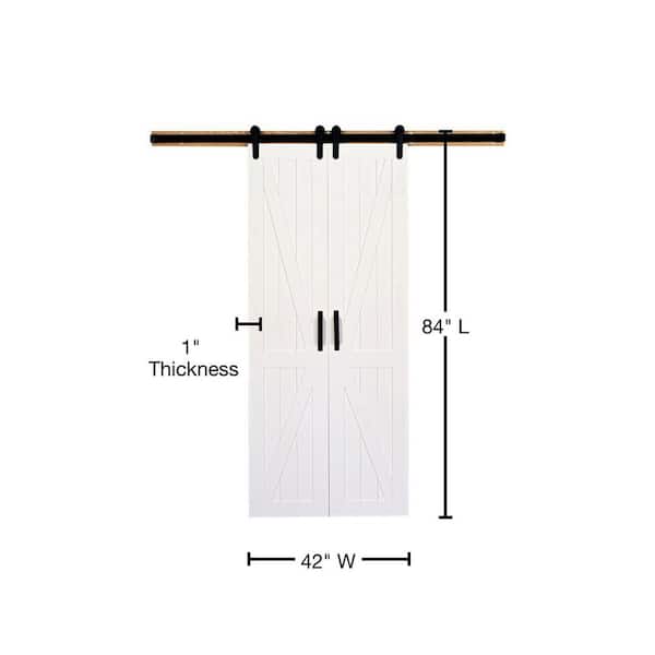 42 in. x 84 in. Board and Batten Primed Solid Wood Split Barn Door with Hardware Kit 42 in. x 84 in. Board and Batten Primed Solid Wood Split Barn Door with Hardware Kit