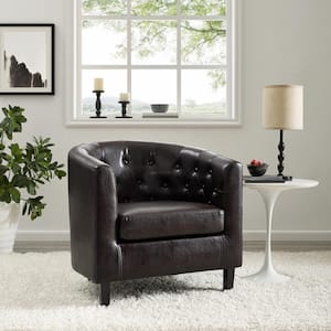 31 in. Espresso Mid-Century Modern Button Tufted Faux Leather Arm Chair