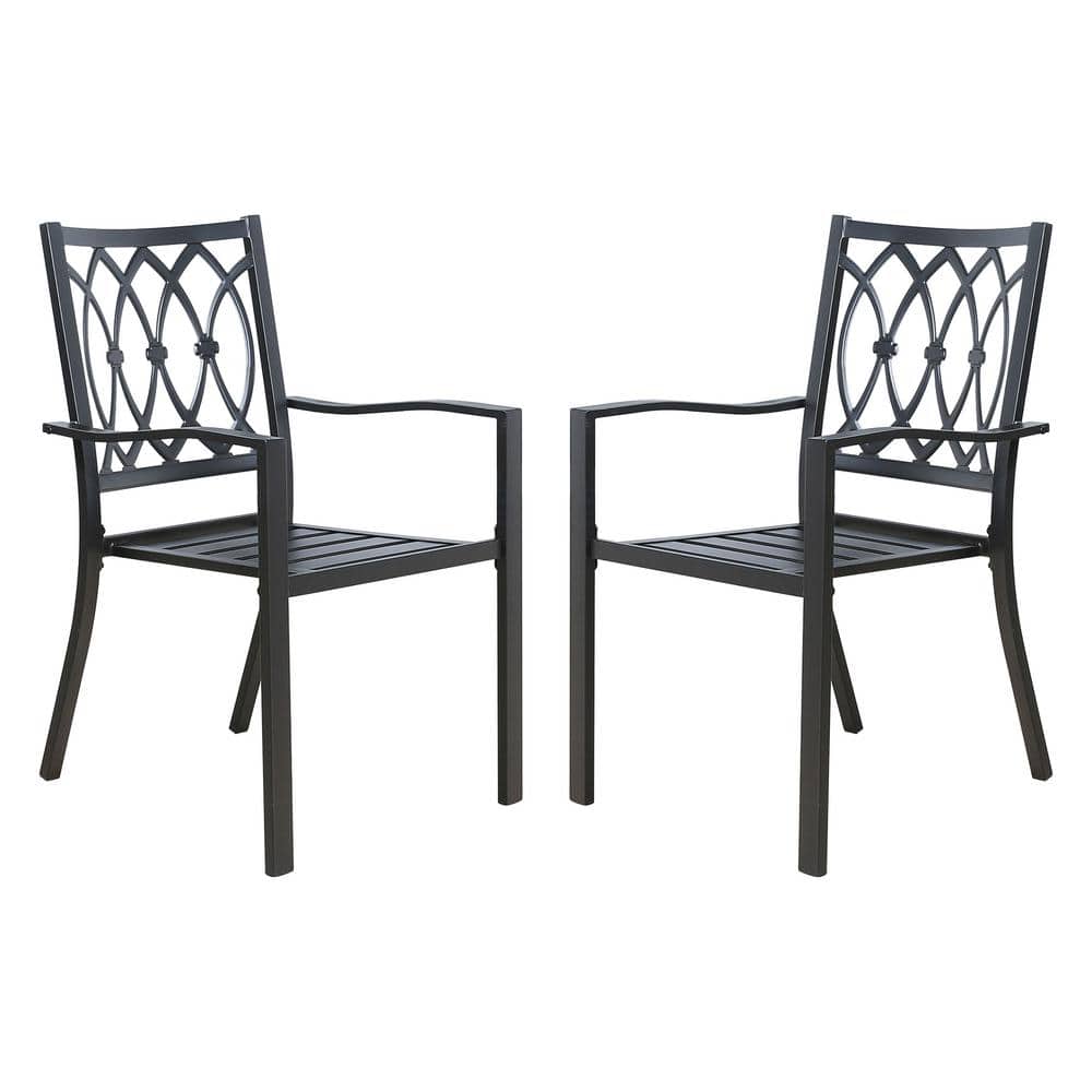 ULAX FURNITURE Stackable Metal Steel Outdoor Dining Chair Set of 2 HD