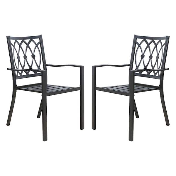 ULAX FURNITURE Stackable Metal Steel Outdoor Dining Chair Set of 2