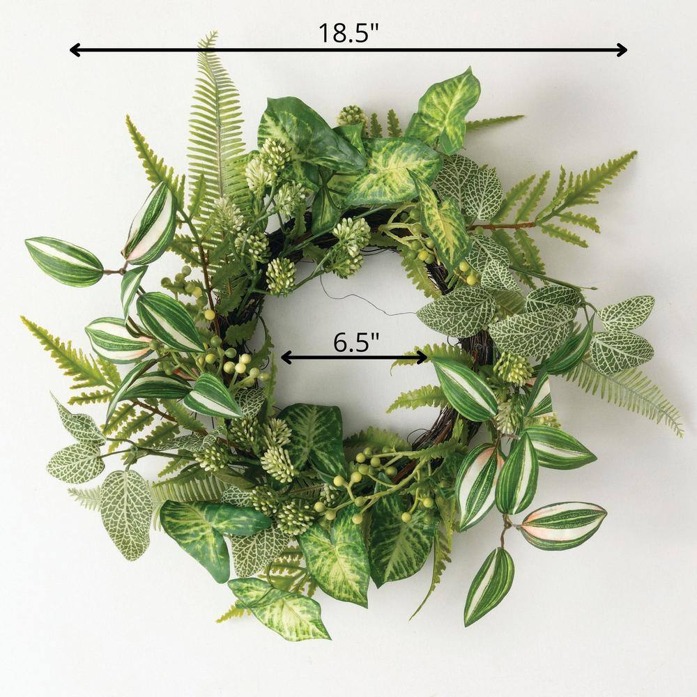 Green Artificial Mixed Foliage Candle Mini Wreath 18.5"