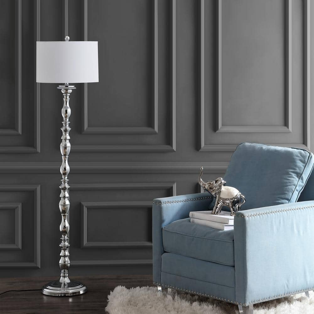 Wilhelmina Radiant Chrome Adjustable Floor Lamp with Off-White Shade