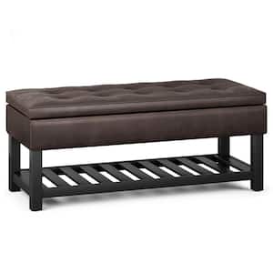 Cosmopolitan 44 in. Wide Transitional Rectangle Storage Ottoman Bench with Open Bottom in Distressed Brown Faux Leather