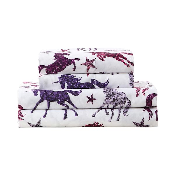 Pink Purple Unicorn Trees 4 pc Cotton Flannel Sheet Set Twin Full Queen King Bed