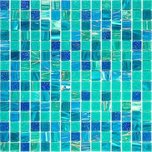 Mingles 12 in. x 12 in. Glossy Blue Green Glass Mosaic Wall and Floor Tile (20 sq. ft./case) (20-pack)