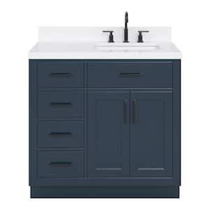 Hepburn 36 in. W x 22 in. D x 36 in. H Single Sink Freestanding Bath Vanity in Midnight Blue with Carrara Qt. Top