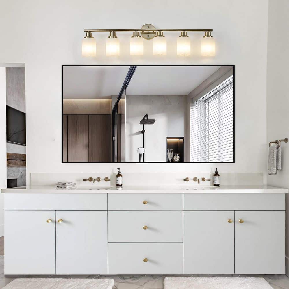 39 in. 6-Light Golde LED Vanity Wall Sconce with Frosted Glass Shades for Bathroom or Hallway Lighting (No Bulbs)-6 E26 price history on PriceWatchPro