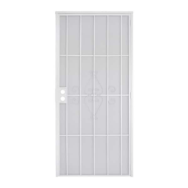 Sentinel 36 in. x 80 in. Universal/Reversible White Steel Surface Mount Security Door w/Galvanized Expanded Metal Screen