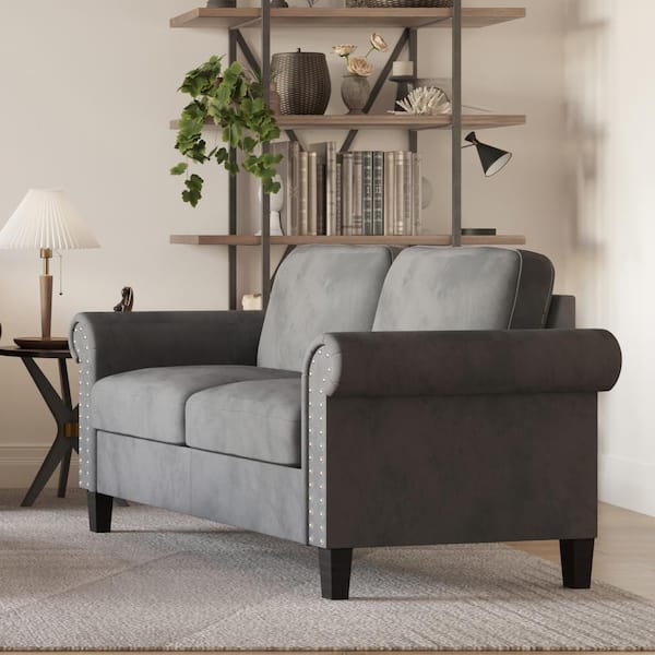 NEW CLASSIC HOME FURNISHINGS New Classic Furniture Alani 58 in. Slate Gray Velvet 2-Seat Loveseat with Nailhead Trim
