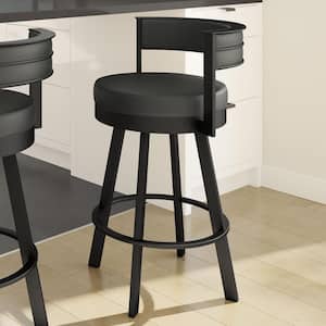Browser 26 in. Black Faux Leather Black Metal Swivel Counter Stool