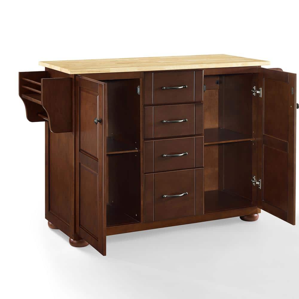 Eleanor Mahogany Kitchen Island with Natural Wood Top and Storage