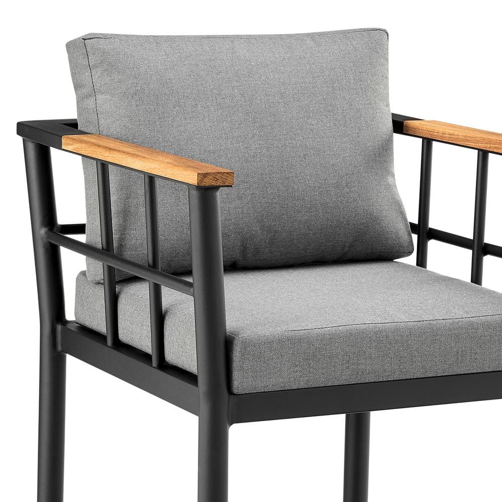 Gray Aluminum and Teak Outdoor Bar Stool with Cushions