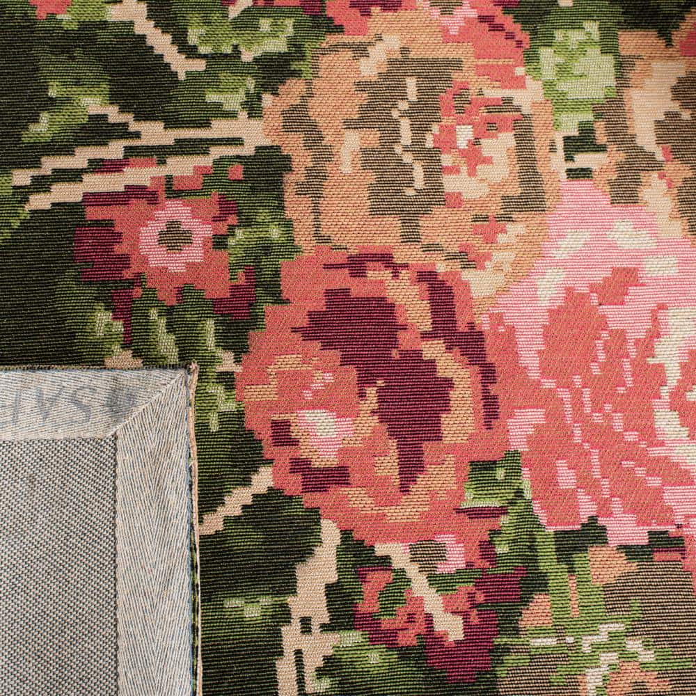 Classic Vintage Black and Red Floral Cotton Area Rug 4' x 6'