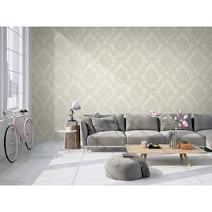 Prestigious Damask Grey and Light Beige Paper Non-Pasted Strippable Wallpaper Roll (Cover 56.05 sq. ft.)