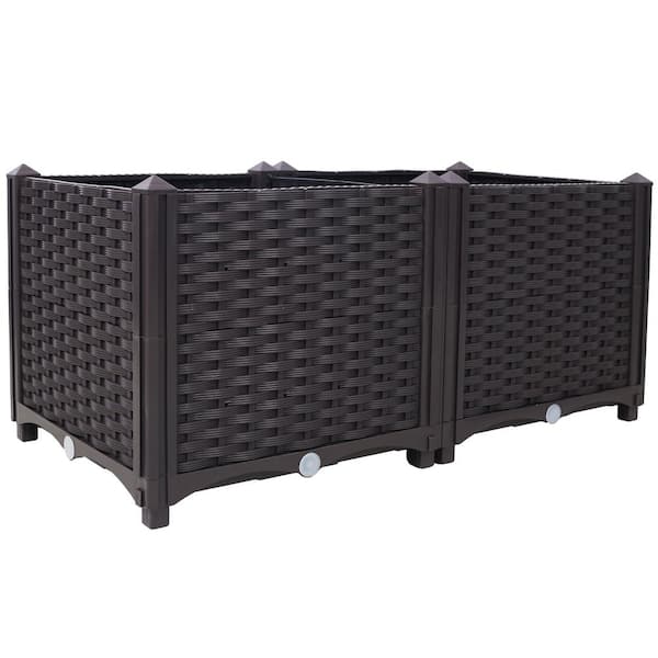 31.5 in. x 15 in. x 14 in. Brown PET Raised Garden Bed, Self-Watering Planter Box for Vegetables Flowers and Herbs