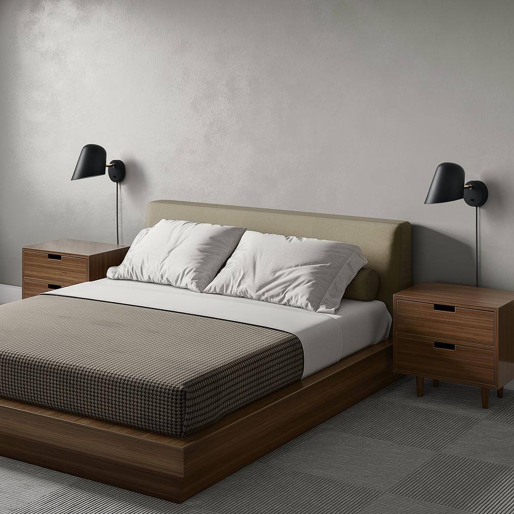 Matte Black and Brushed Brass Plug-In Wall Sconce with LED Light