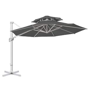11 ft. 2-Tiers Aluminum Patio Umbrella Offset Cantilever Umbrella with Unlimited Tilting System and Cross Base Dark Grey